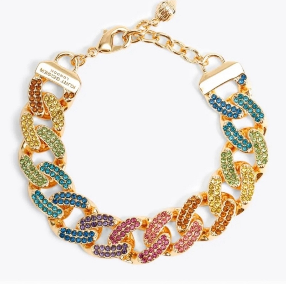 Kurt Geiger rainbow chain bracelet colorful chunky rhinestones NEW